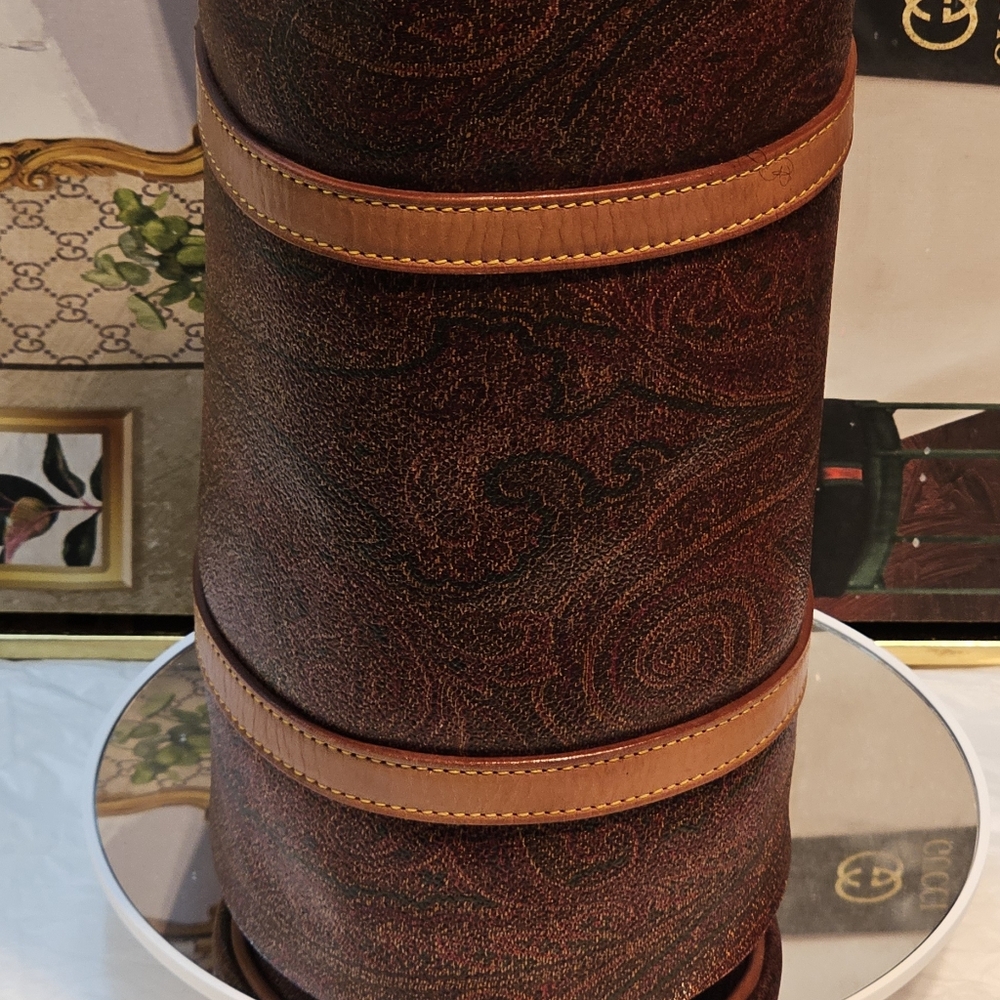 Etro Paisley Brown Embossed Leather Small Barrel Bag - Picture 15 of 16